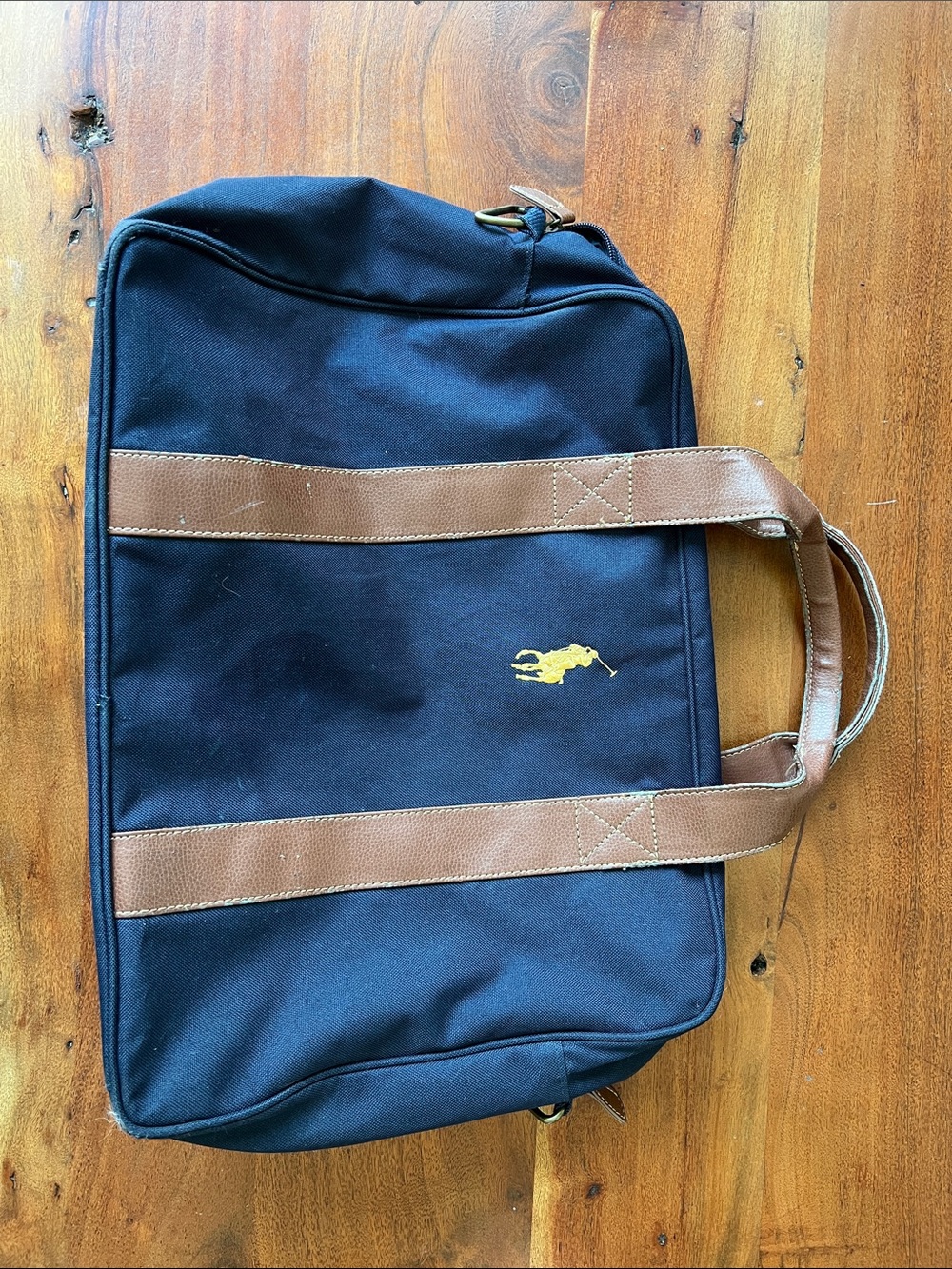 Vintage Ralph Lauren Navy Canvas Tote Bag with Brown Leather Straps